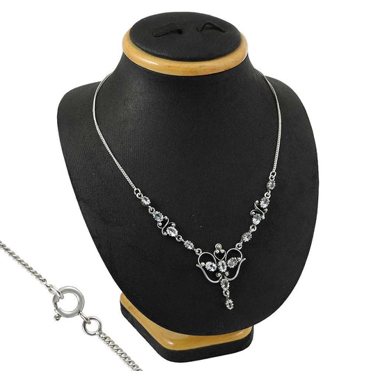 Woman Gift 925 Silver Natural Blue Topaz Gemstone Cluster Necklace J10