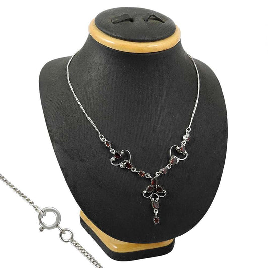 Woman Gift Natural Garnet Cluster Bohemian Necklace 925 Silver L10