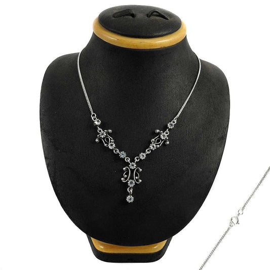 Woman Gift 925 Silver Natural Blue Topaz Gemstone Cluster Bohemian Necklace