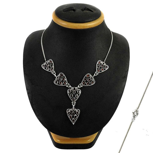 Woman Gift Natural Garnet Cluster Ethnic Necklace 925 Sterling Silver H5