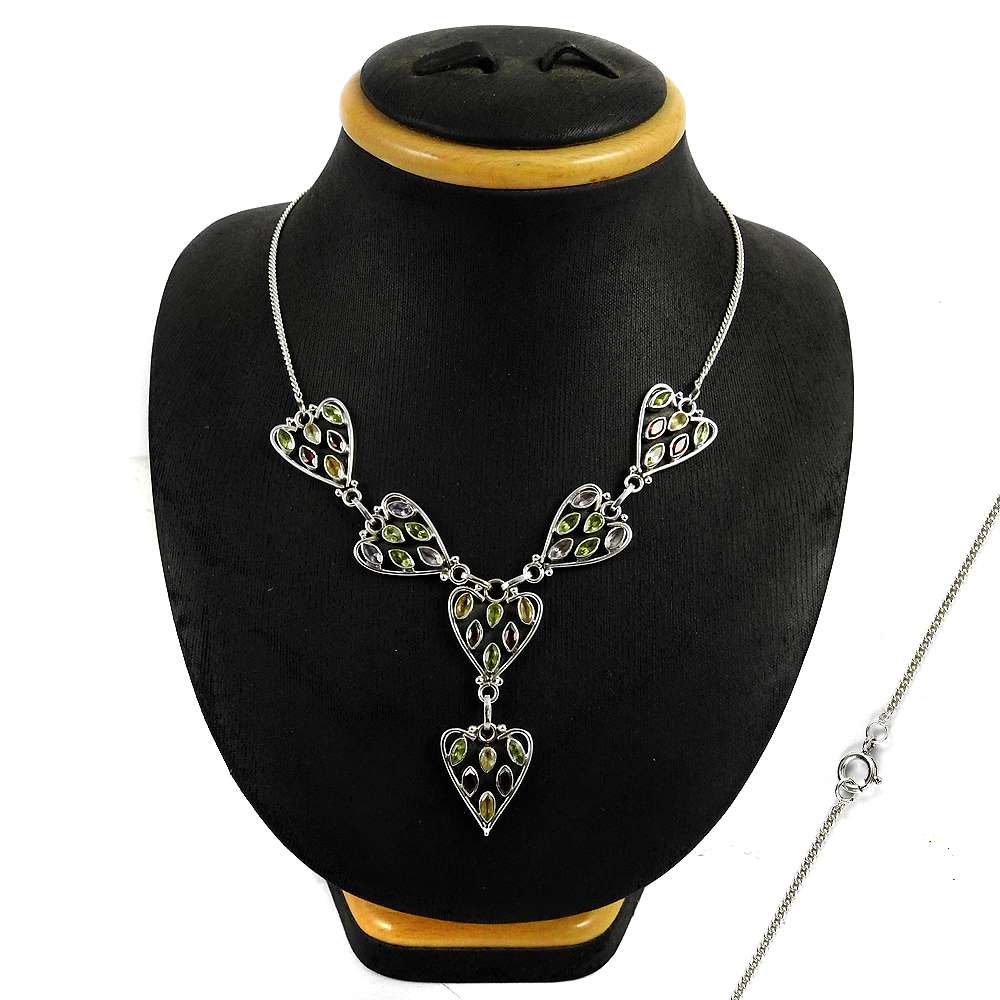 Woman Gift Cluster Vintage Necklace 925 Silver Natural Garnet Gemstone I5