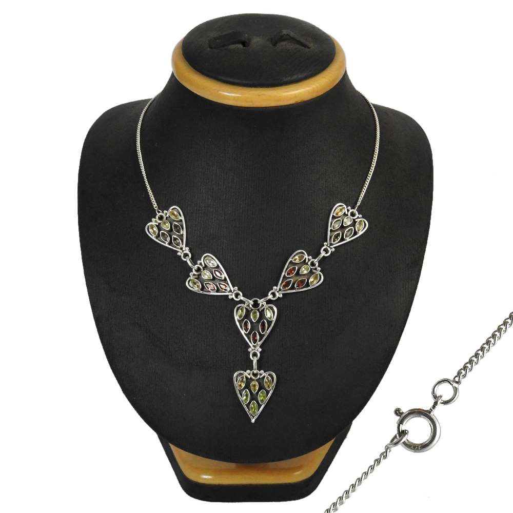 Woman Gift 925 Silver Natural Garnet Gemstone Cluster Statement Necklace J5