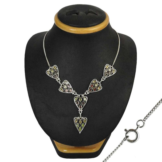 Woman Gift 925 Silver Natural Garnet Gemstone Cluster Statement Necklace J5