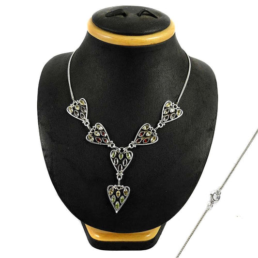 Natural Garnet Gemstone Cluster Boho Necklace 925 Sterling Silver For Girls K5