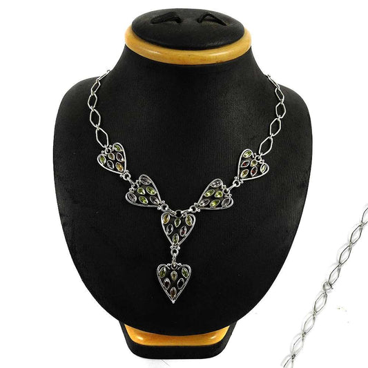 Natural Garnet Gemstone Cluster Bohemian Necklace 925 Silver For Girls L5