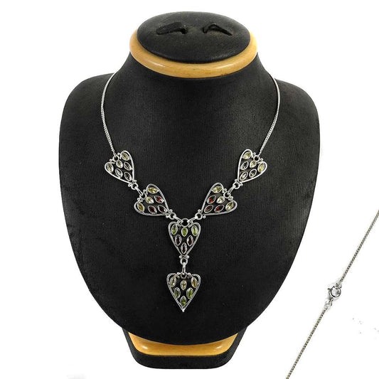 Woman Gift Natural Peridot Gemstone Cluster Necklace 925 Silver Y10