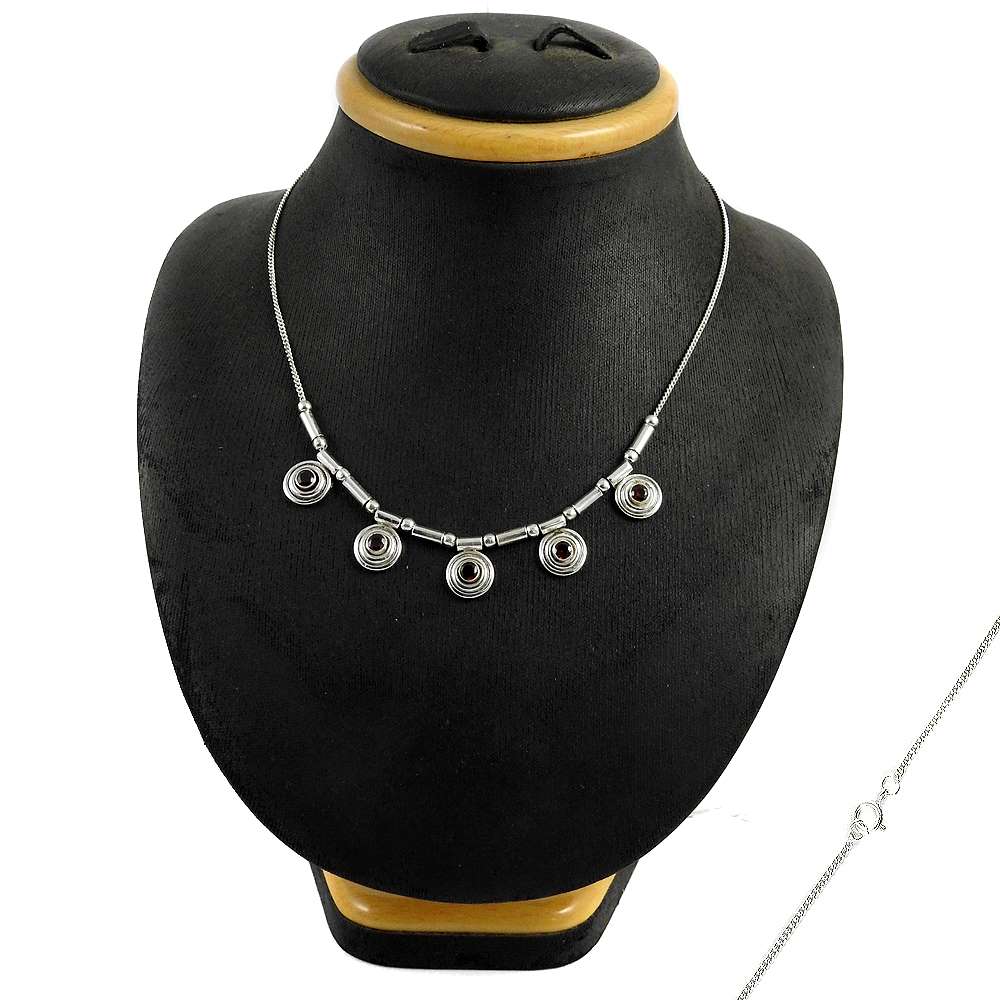 Woman Gift Cluster Necklace 925 Sterling Silver Natural Garnet Gemstone H4