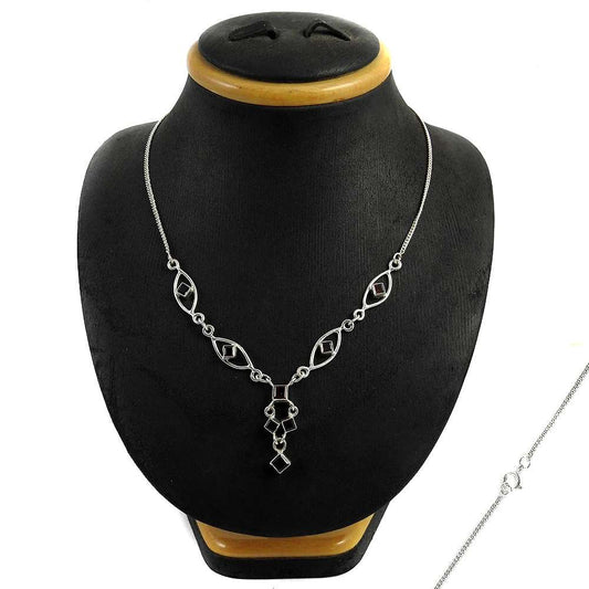 Natural Garnet Gemstone Cluster Boho Necklace 925 Sterling Silver For Women F1