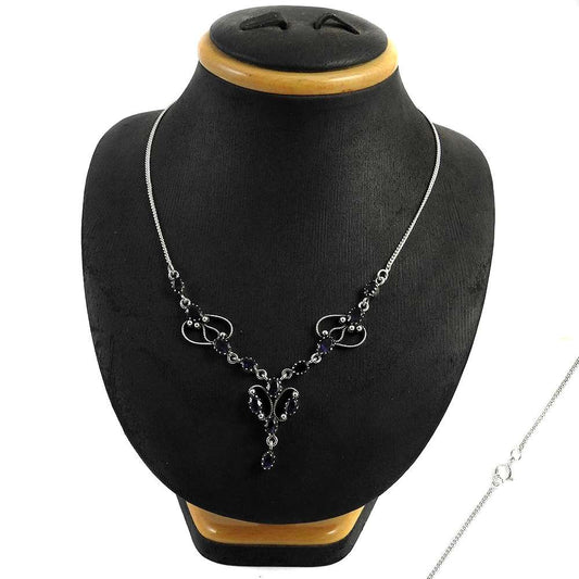 Woman Gift Natural Iolite Cluster Bohemian Necklace 925 Silver H11