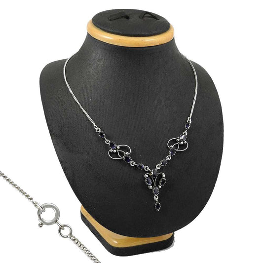 Woman Gift Natural Iolite Gemstone Cluster Necklace 925 Silver I11