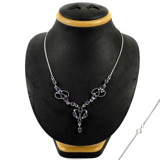 Natural Amethyst Gemstone Cluster Boho Necklace 925 Sterling Silver Jewelry J11