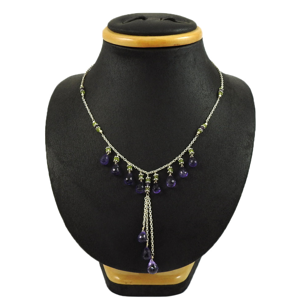 Christmas Gift 925 Silver Natural Amethyst Cluster Beaded Necklace E4