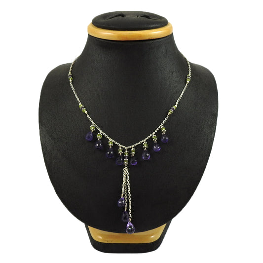 Christmas Gift 925 Silver Natural Amethyst Cluster Beaded Necklace E4
