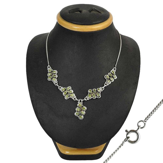 Natural Peridot Gemstone Cluster Necklace 925 Sterling Silver For Women N11