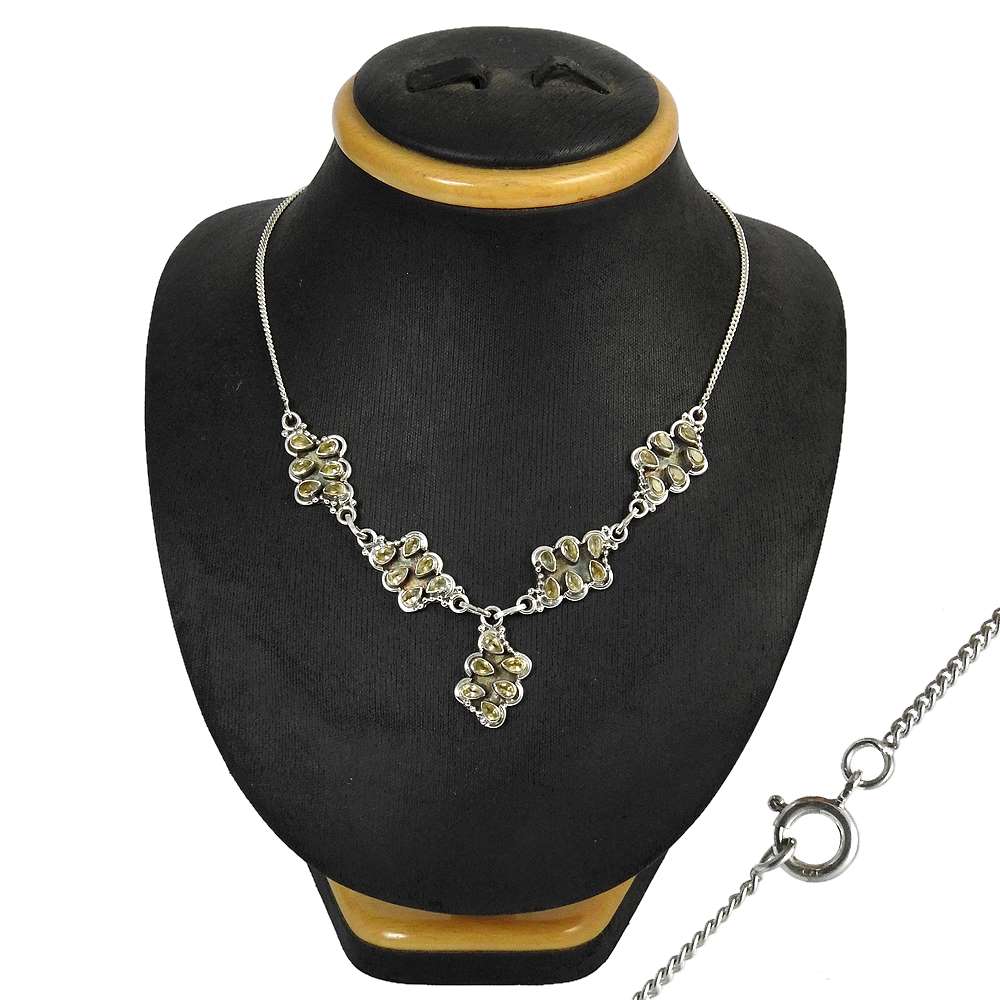 Natural Citrine Gemstone Cluster Necklace 925 Sterling Silver Indian Jewelry O11