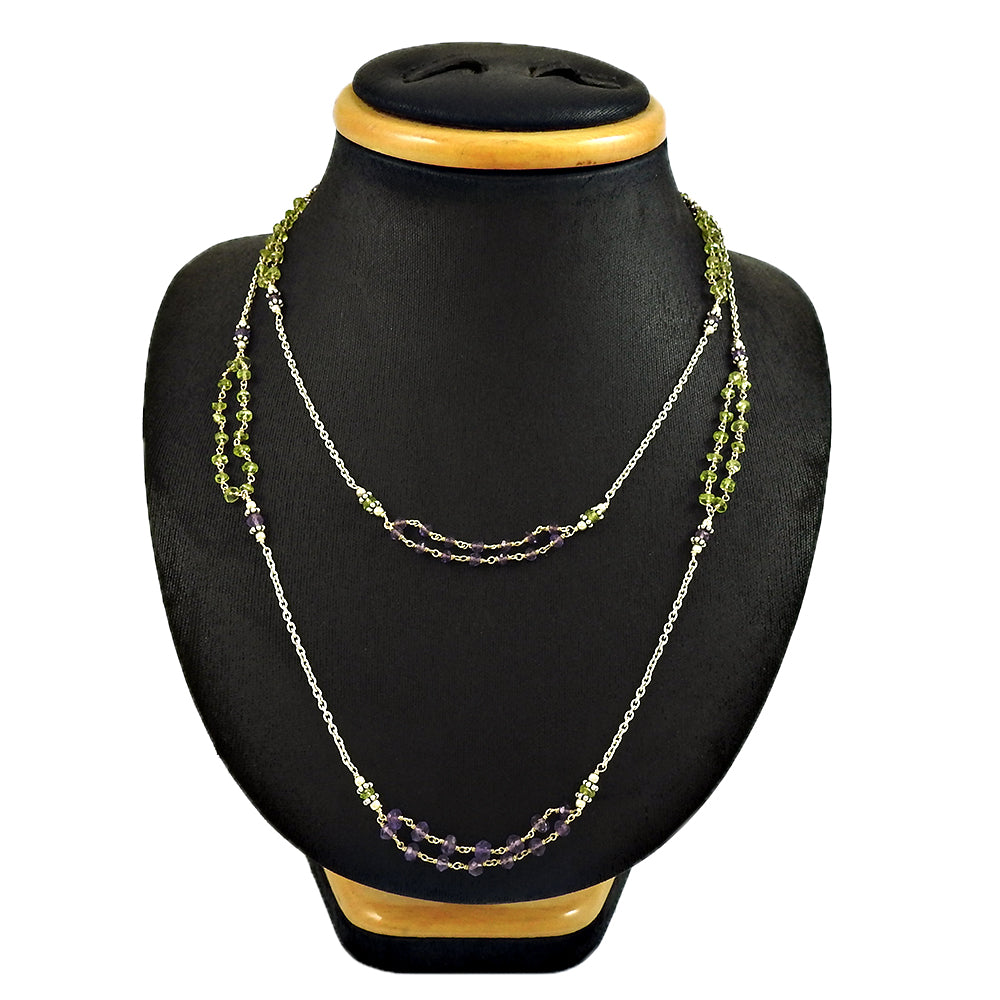 Natural Amethyst Gemstone Beaded Christmas Gift Necklace 925 Sterling Silver C4