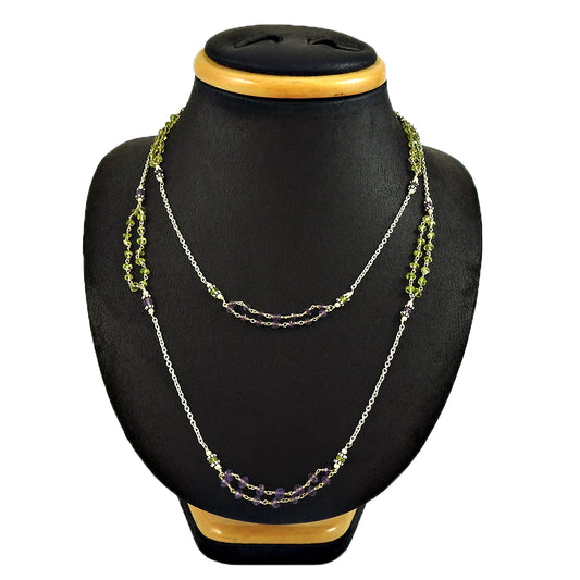 Natural Amethyst Gemstone Beaded Christmas Gift Necklace 925 Sterling Silver C4