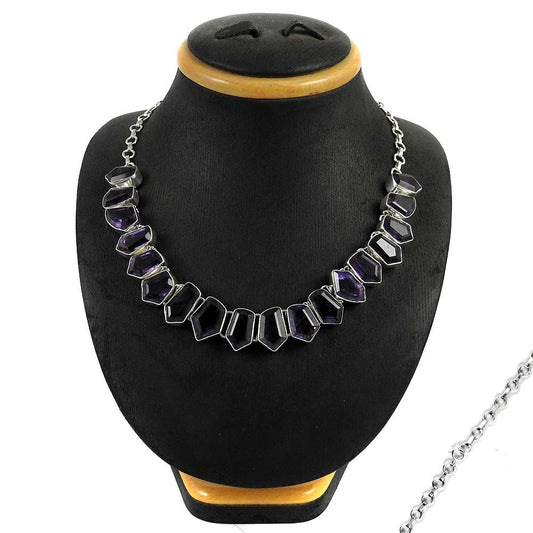 Woman Gift 925 Sterling Silver Natural Amethyst Gemstone Cluster Necklace T4