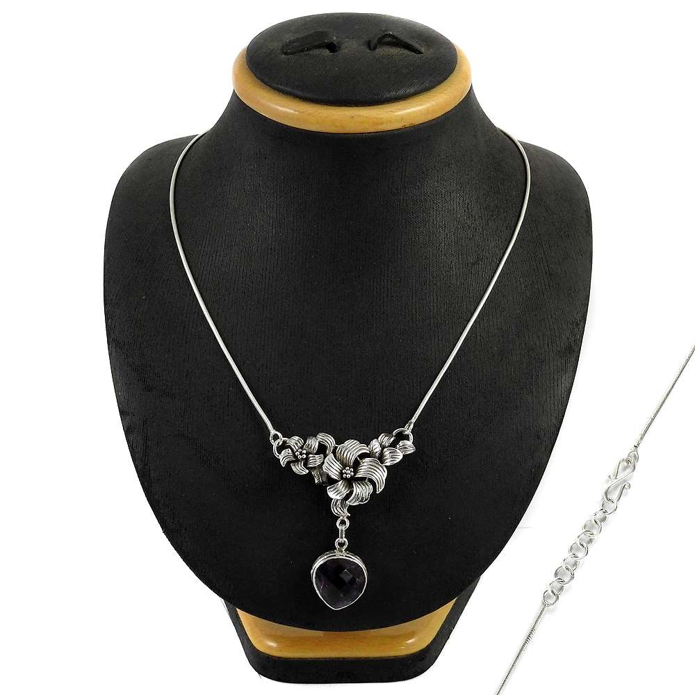 Woman Gift Cluster Boho Necklace 925 Silver Natural Amethyst Gemstone C6