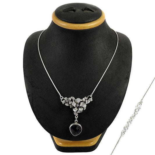 Woman Gift Cluster Boho Necklace 925 Silver Natural Amethyst Gemstone C6