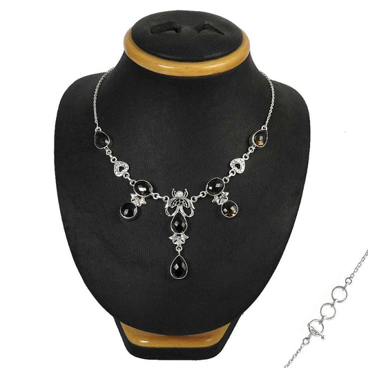 Woman Gift 925 Silver Natural Smoky Quartz Gemstone Cluster Necklace Y11