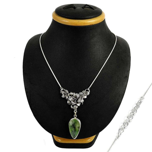 Natural Prehnite Gemstone Cluster Tribal Necklace 925 Silver For Girls Z22