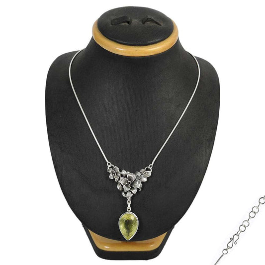 Woman Gift 925 Silver Natural Lemon Quartz Cluster Vintage Necklace E6