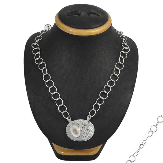 Woman Gift 925 Silver Natural Rose Quartz Cluster Bohemian Necklace F6