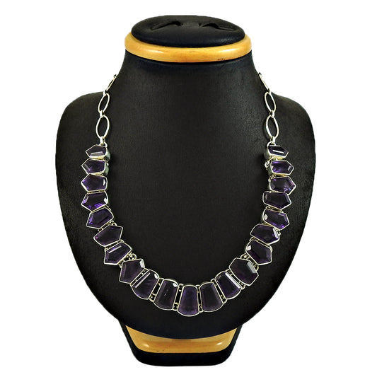 Christmas Gift 925 Sterling Silver Natural Amethyst Gemstone Cluster Necklace D2
