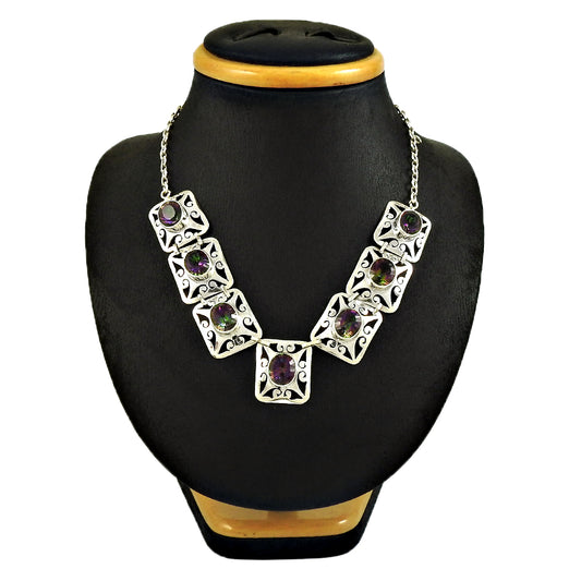 Natural Mystic Topaz Gemstone Christmas Gift Necklace 925 Silver For Women K4