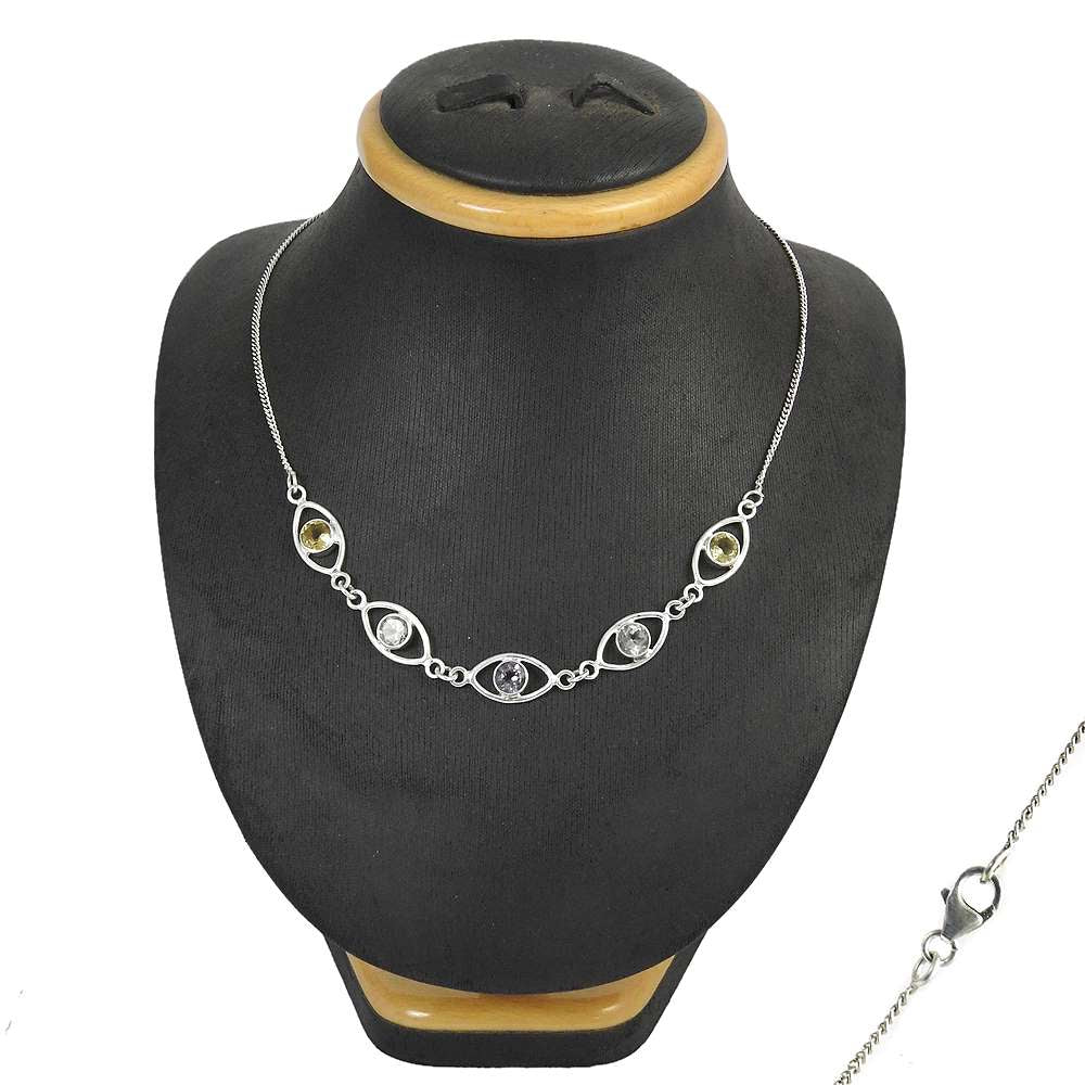 Natural Citrine Gemstone Cluster Boho Necklace 925 Sterling Silver For Women K1