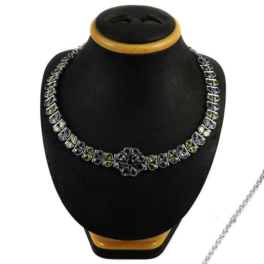 Woman Gift Cluster Necklace 925 Sterling Silver Natural Amethyst Gemstone Z4