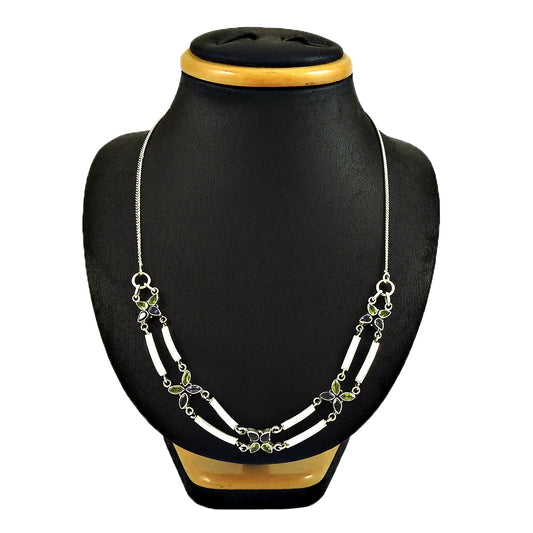 Christmas Gift Natural Peridot Statement Necklace 925 Sterling Silver O4