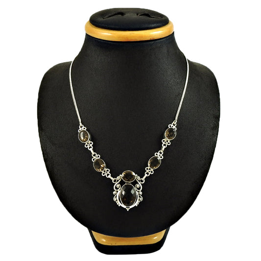 Natural Smoky Quartz Gemstone Christmas Gift Necklace 925 Silver For Women Q4