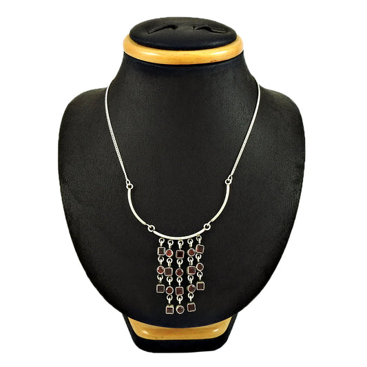 Christmas Gift 925 Sterling Silver Natural Garnet Necklace T4