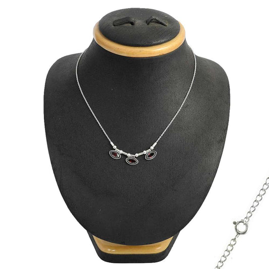 Gift For Her 925 Silver Natural Garnet Gemstone Cluster Boho Necklace N1