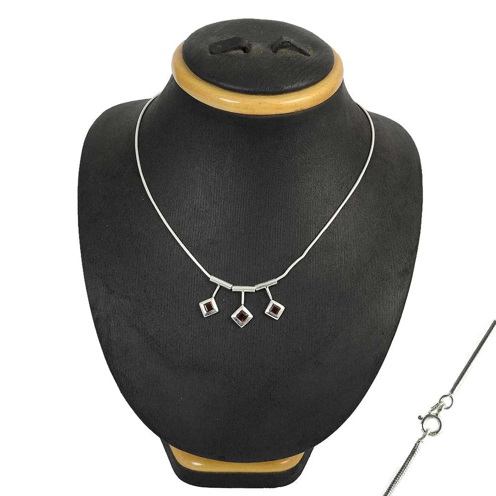 Natural Garnet Gemstone 925 Sterling Silver Cluster Tribal Necklace For Girls N1