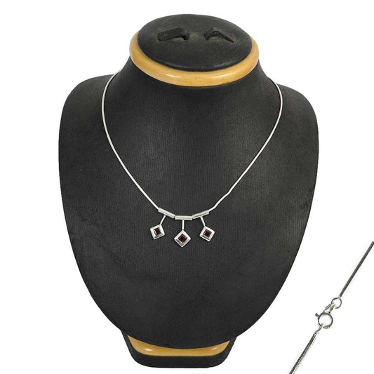 Natural Garnet Gemstone 925 Sterling Silver Cluster Tribal Necklace For Girls N1
