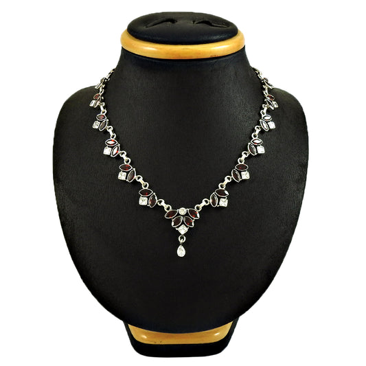Christmas Gift 925 Silver Natural Garnet Gemstone Cluster Necklace F2
