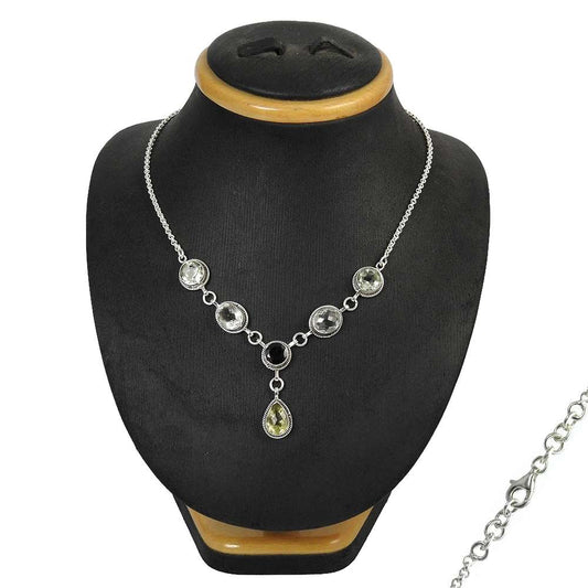 Natural Lemon Topaz Gemstone Cluster Bohemian Necklace 925 Silver For Girls L6