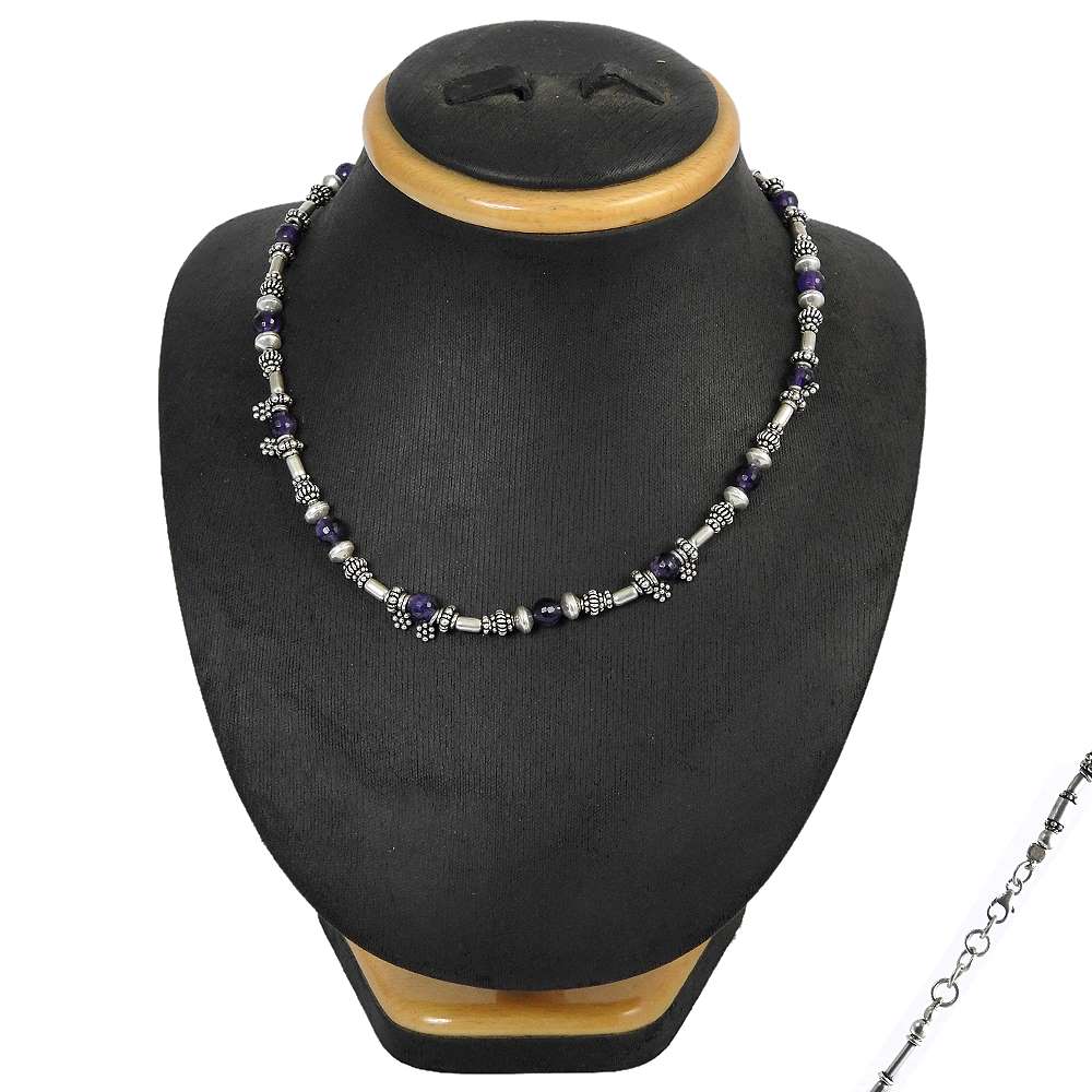 Natural Amethyst Gemstone 925 Sterling Silver Cluster Necklace For Girls Z12