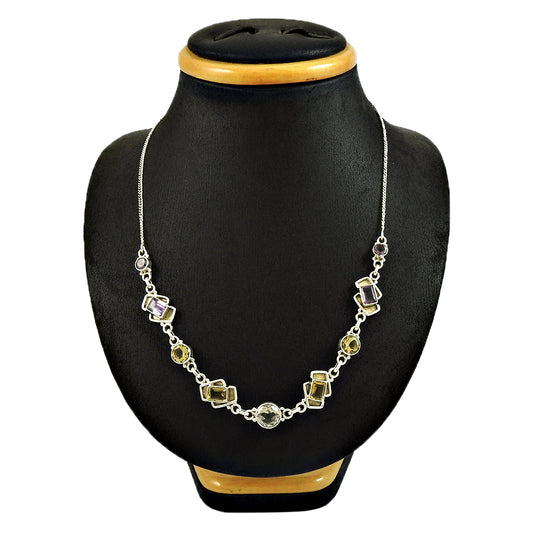 Christmas Gift Natural Citrine Gemstone Cluster Necklace 925 Silver C5