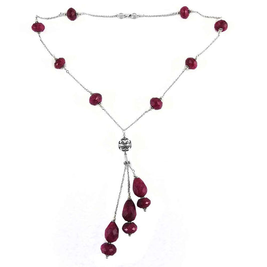 Natural Ruby Gemstone Cluster Boho Necklace 925 Sterling Silver Jewelry A13