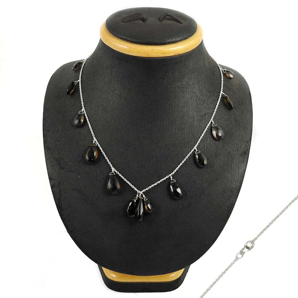 Natural Smoky Quartz Gemstone Cluster Ethnic Brown Necklace 925 Silver G14