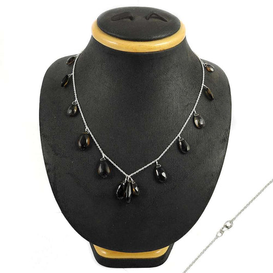Natural Smoky Quartz Gemstone Cluster Ethnic Brown Necklace 925 Silver G14