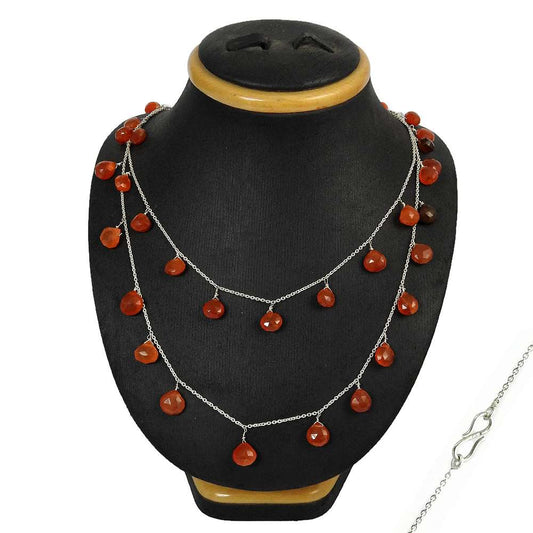 Gift for Her 925 Sterling Silver Heart Carnelian Gemstone Necklace L49