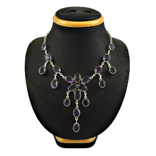 Christmas Gift 925 Sterling Silver Natural Amethyst Gemstone Necklace W4