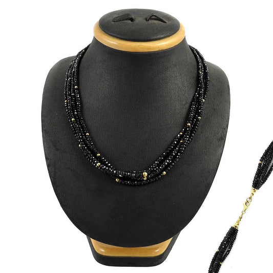 Gift For Her Natural Black Spinel Cluster Bohemian Necklace 925 Silver C31