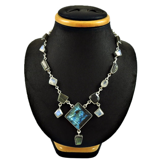 Christmas Gift Natural Labradorite Necklace 925 Sterling Silver Z4