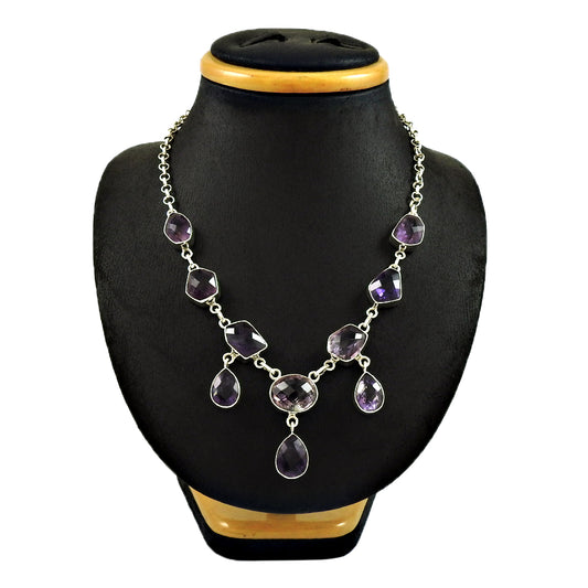 Christmas Gift 925 Sterling Silver Natural Amethyst Vintage Necklace B5
